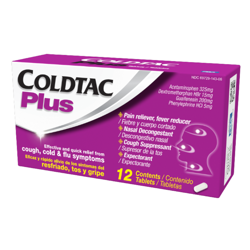 COLDTAC Plus 12 Tablets — Cough, Cold & Flu relief medicine