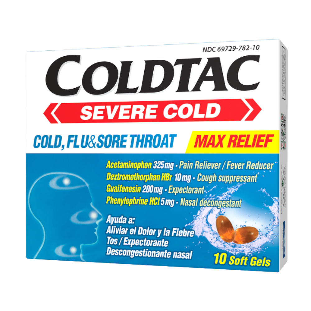 COLDTAC Severe Cold Soft Gels — Cold, Flu & Sore Throat Max Relief, 10 softgels